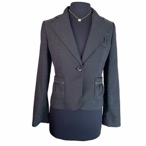 Ann Taylor Loft Black White Micro Dot One Button Wool Blend Blazer Jacket